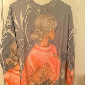 Sweater with a lady’s face. New. Acrylic sweater. One size fits all.